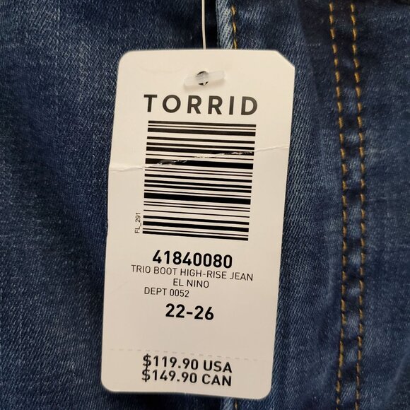 Torrid Jeans Womens 22-26 Blue Trio Fit Slim Boot High-Rise Stretch Denim *NWT* - Picture 5 of 16